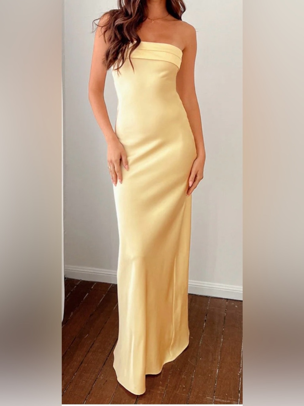 Elegant Yellow Satin Maxi Dress